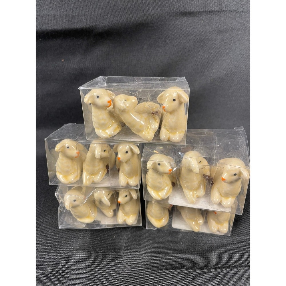Mardel Ceramic Sheep Figurines Easter Decor Miniature White Lambs 5 Boxes of 3